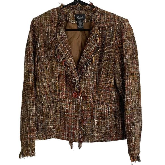 M.D.L. New York Tan Tweed Fringe Blazer - Picture 1 of 10